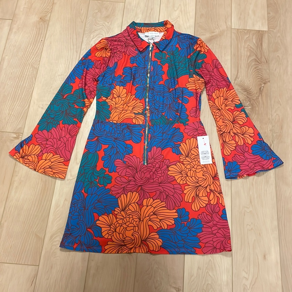 Never Fully Dressed Red Blue Orange Floral Long-Sleeve Mini Dress - Picture 5 of 15